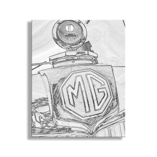 MG Car Classic English Automotive Art Gift in Black and White