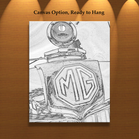 MG Car Classic English Automotive Art Gift in Black and White