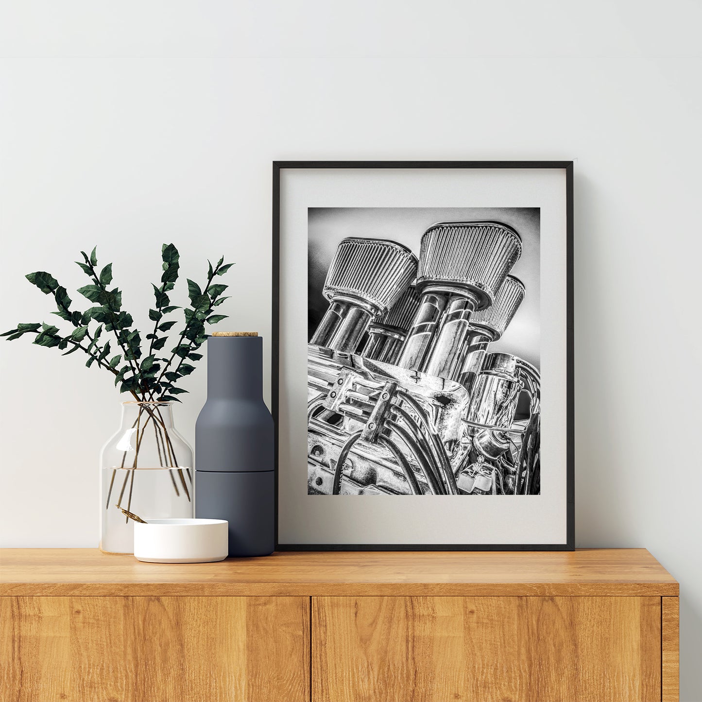 Vintage Black and White Hot Rod Muscle Car Art Print