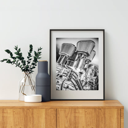 Vintage Black and White Hot Rod Muscle Car Art Print