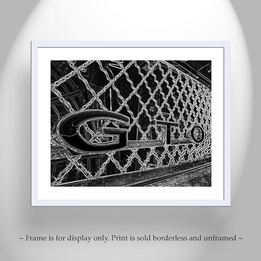 Pontiac GTO Car Art Print in Black and White as Wall Decor