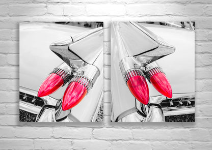 Classic Cadillac Tail Fins Artwork as Automotive Wall Decor with Set of 2 Prints