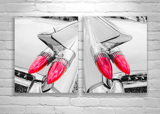 Classic Cadillac Tail Fins Artwork as Automotive Wall Decor with Set of 2 Prints