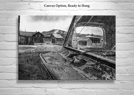 Bodie California Ghost Town Picture in Black & White with Vintage Truck