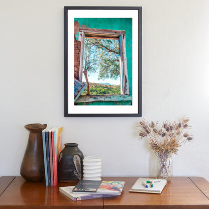 Old Southwestern Adobe Ruins Wall Decor with Blue Window