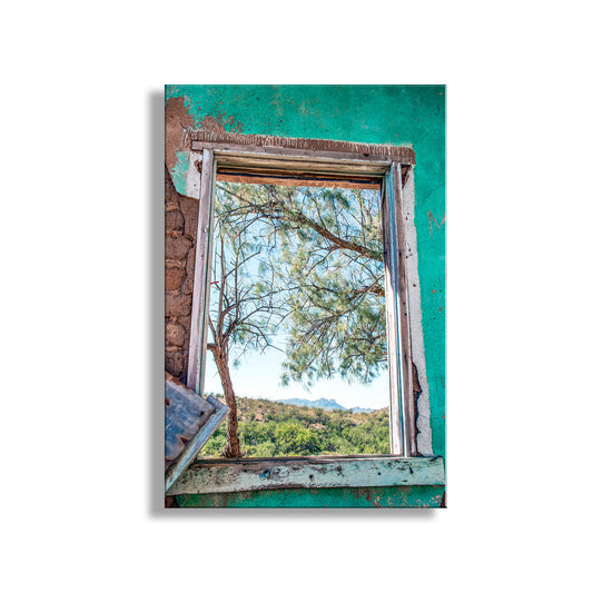Old Southwestern Adobe Ruins Wall Decor with Blue Window
