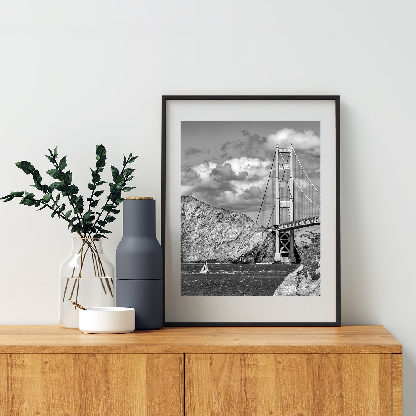 Black and White Golden Gate Bridge Sailing Photograph as Bay Area Coastal Art