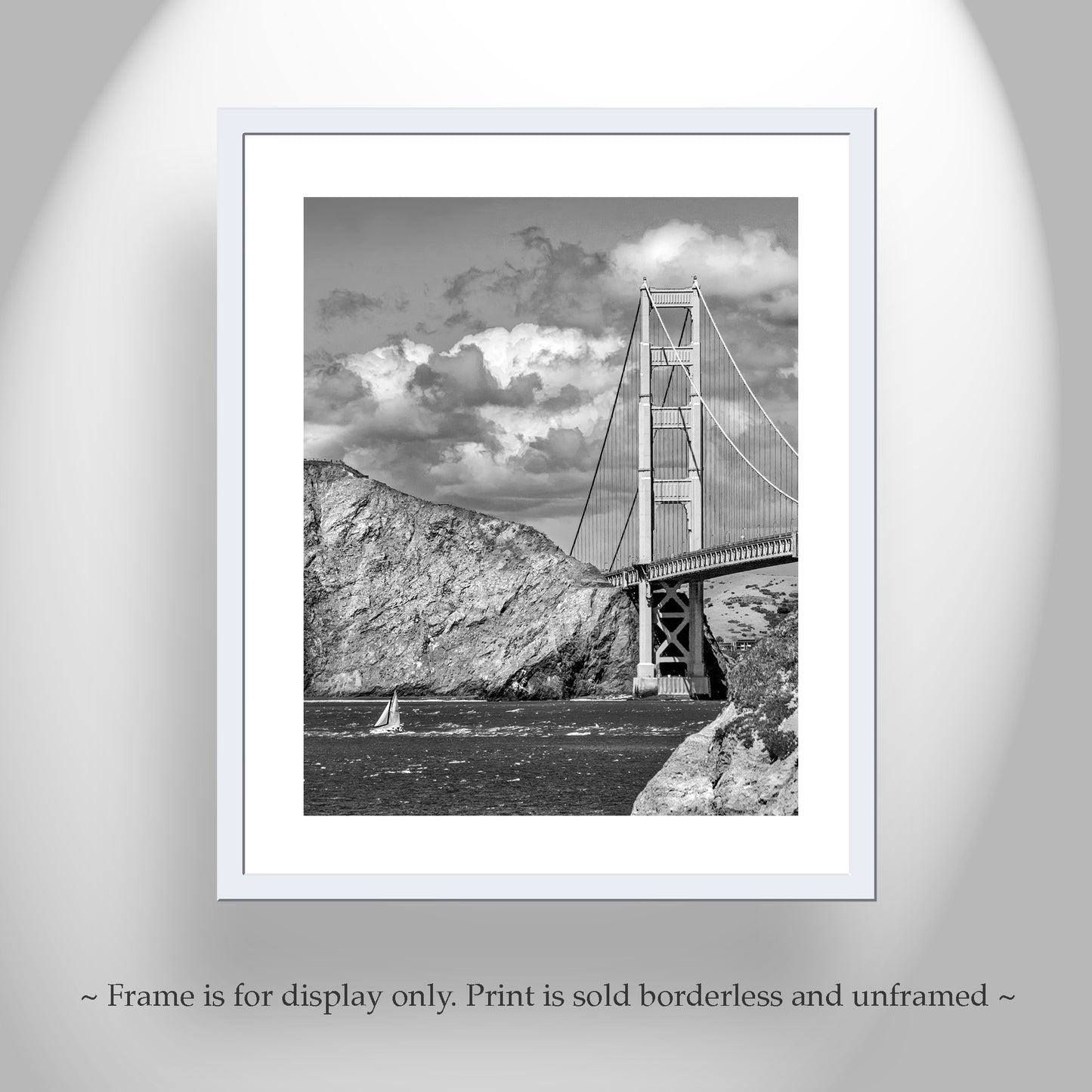 Black and White Golden Gate Bridge Sailing Photograph as Bay Area Coastal Art