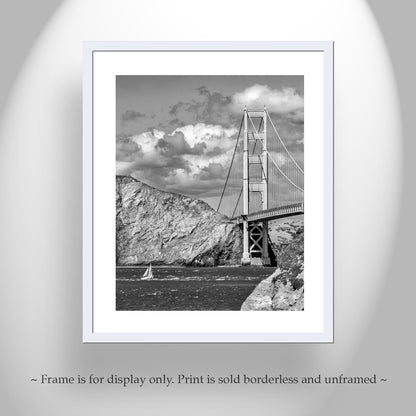 Black and White Golden Gate Bridge Sailing Photograph as Bay Area Coastal Art