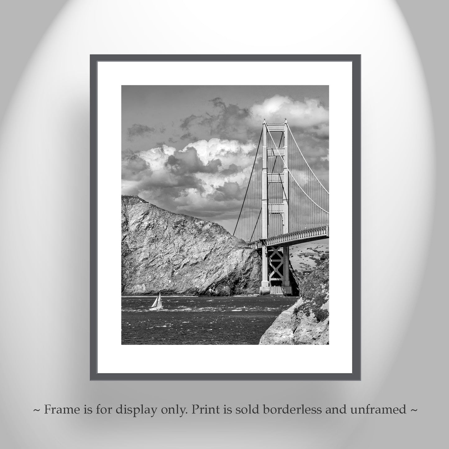 Black and White Golden Gate Bridge Sailing Photograph as Bay Area Coastal Art