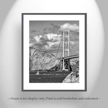 Black and White Golden Gate Bridge Sailing Photograph as Bay Area Coastal Art