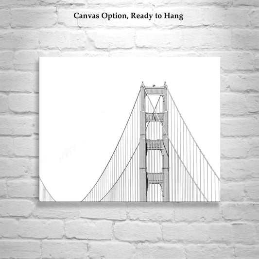 Golden Gate Bridge Abstract Minimalist Art in Black and White