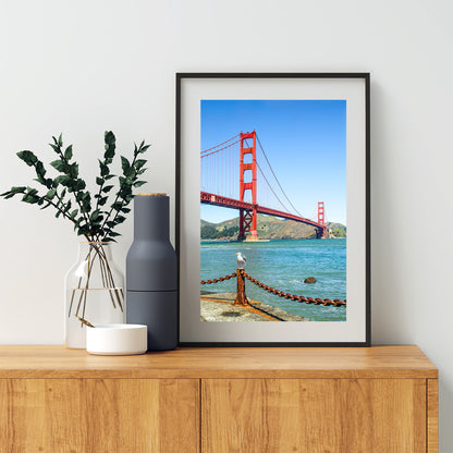 Golden Gate Bridge Art Print at Presidio National Park with Seagull Bird