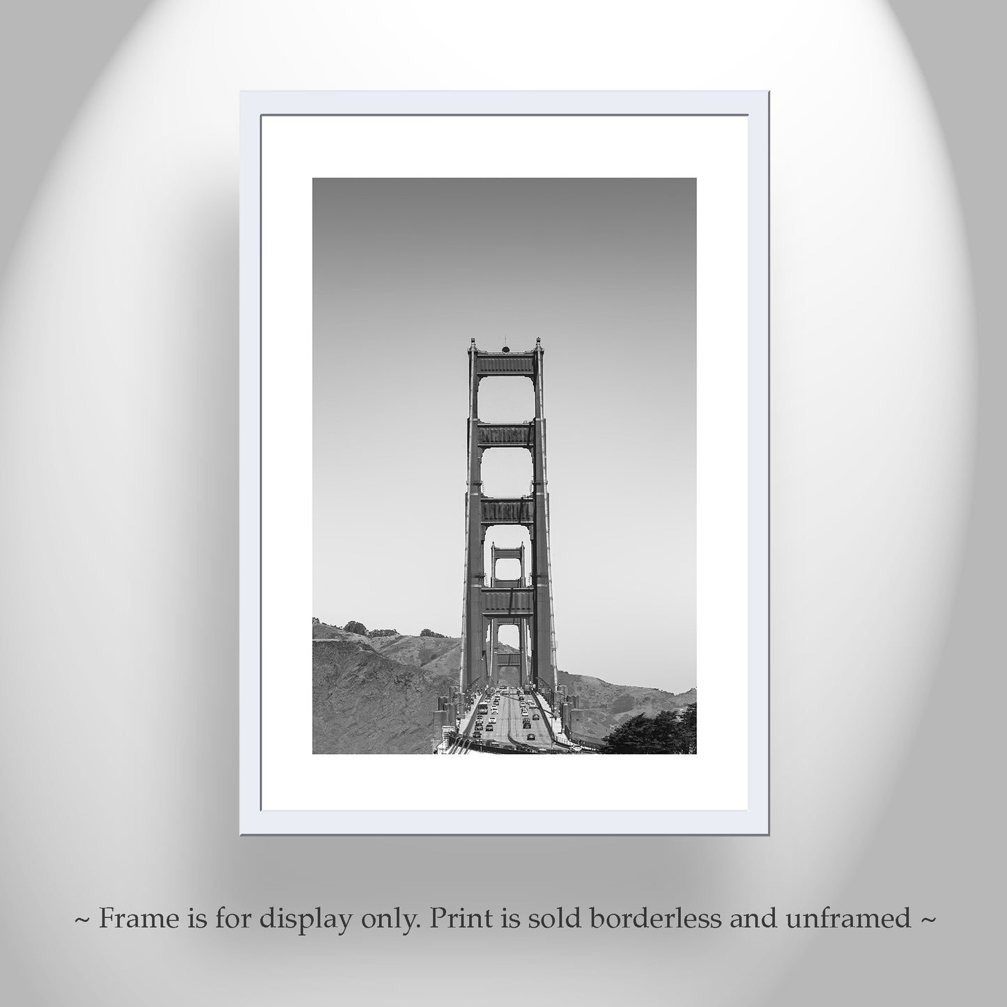 Golden Gate Bridge Print with Marin County in Minimalist Black and White