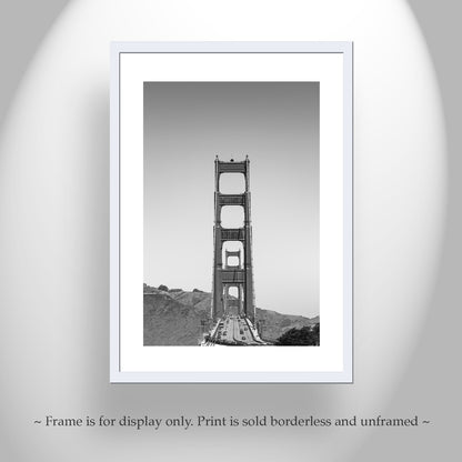 Golden Gate Bridge Print with Marin County in Minimalist Black and White