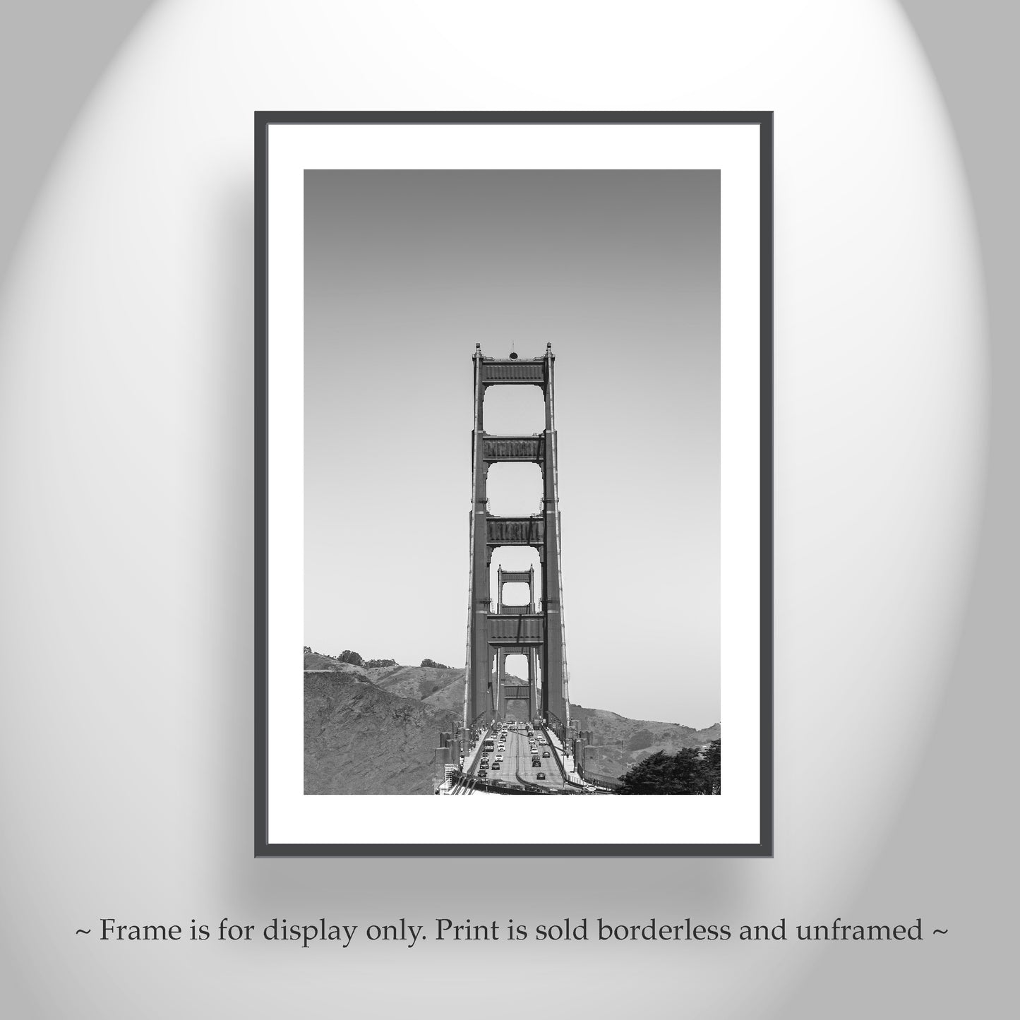 Golden Gate Bridge Print with Marin County in Minimalist Black and White