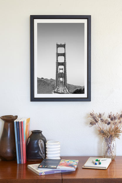 Golden Gate Bridge Print with Marin County in Minimalist Black and White