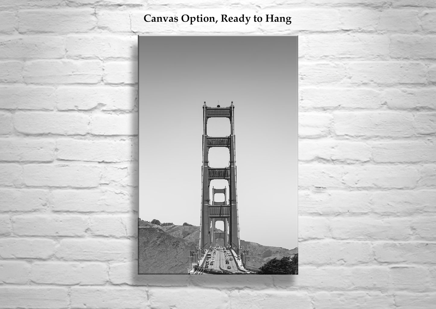 Golden Gate Bridge Print with Marin County in Minimalist Black and White
