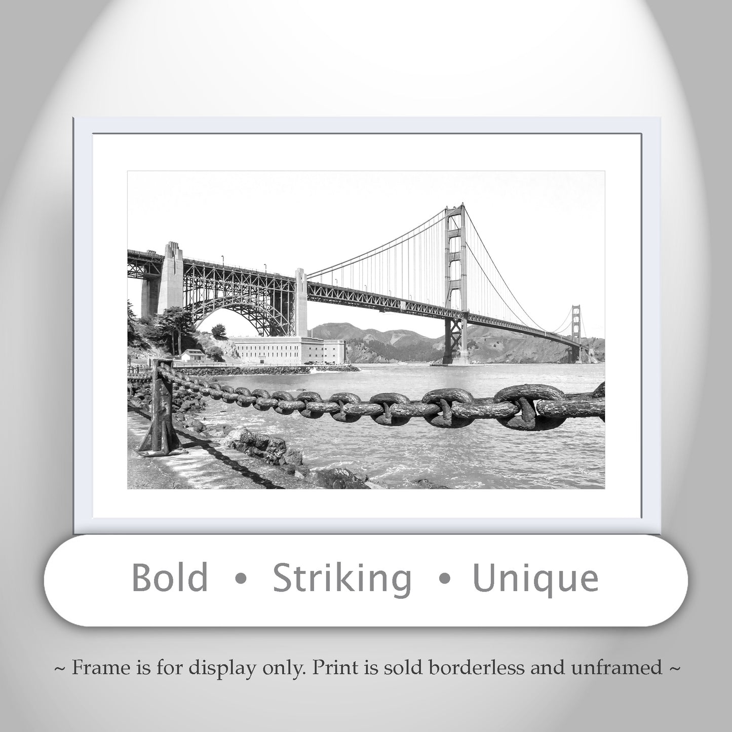 San Francisco Art Print in Black & White at Presidio Fort Point with Golden Gate Bridge