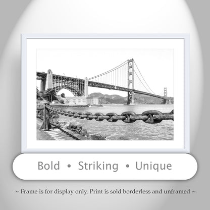 San Francisco Art Print in Black & White at Presidio Fort Point with Golden Gate Bridge