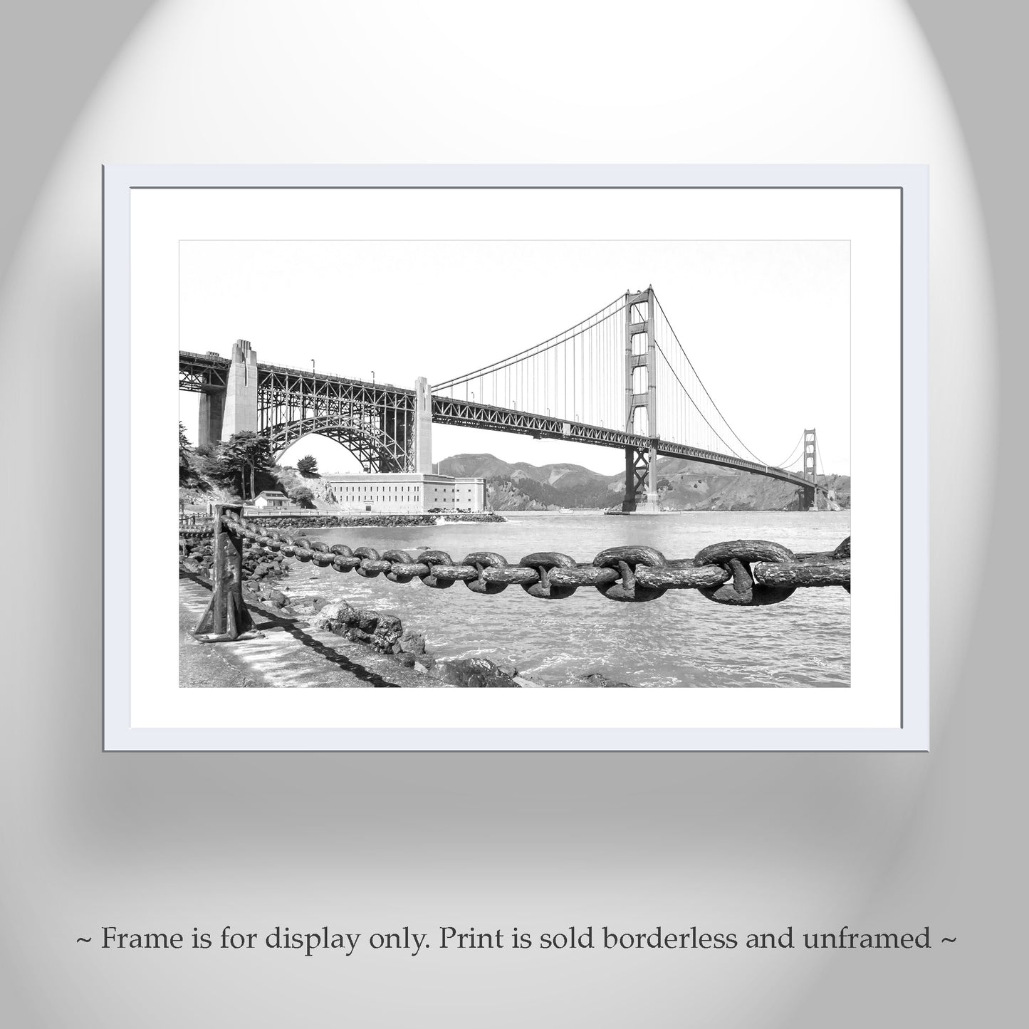 San Francisco Art Print in Black & White at Presidio Fort Point with Golden Gate Bridge