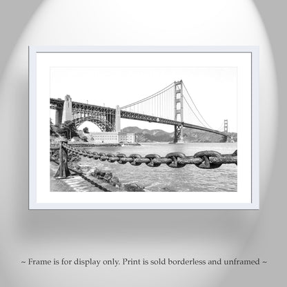 San Francisco Art Print in Black & White at Presidio Fort Point with Golden Gate Bridge