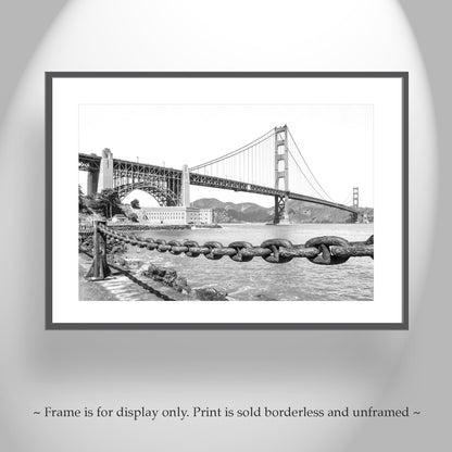 San Francisco Art Print in Black & White at Presidio Fort Point with Golden Gate Bridge