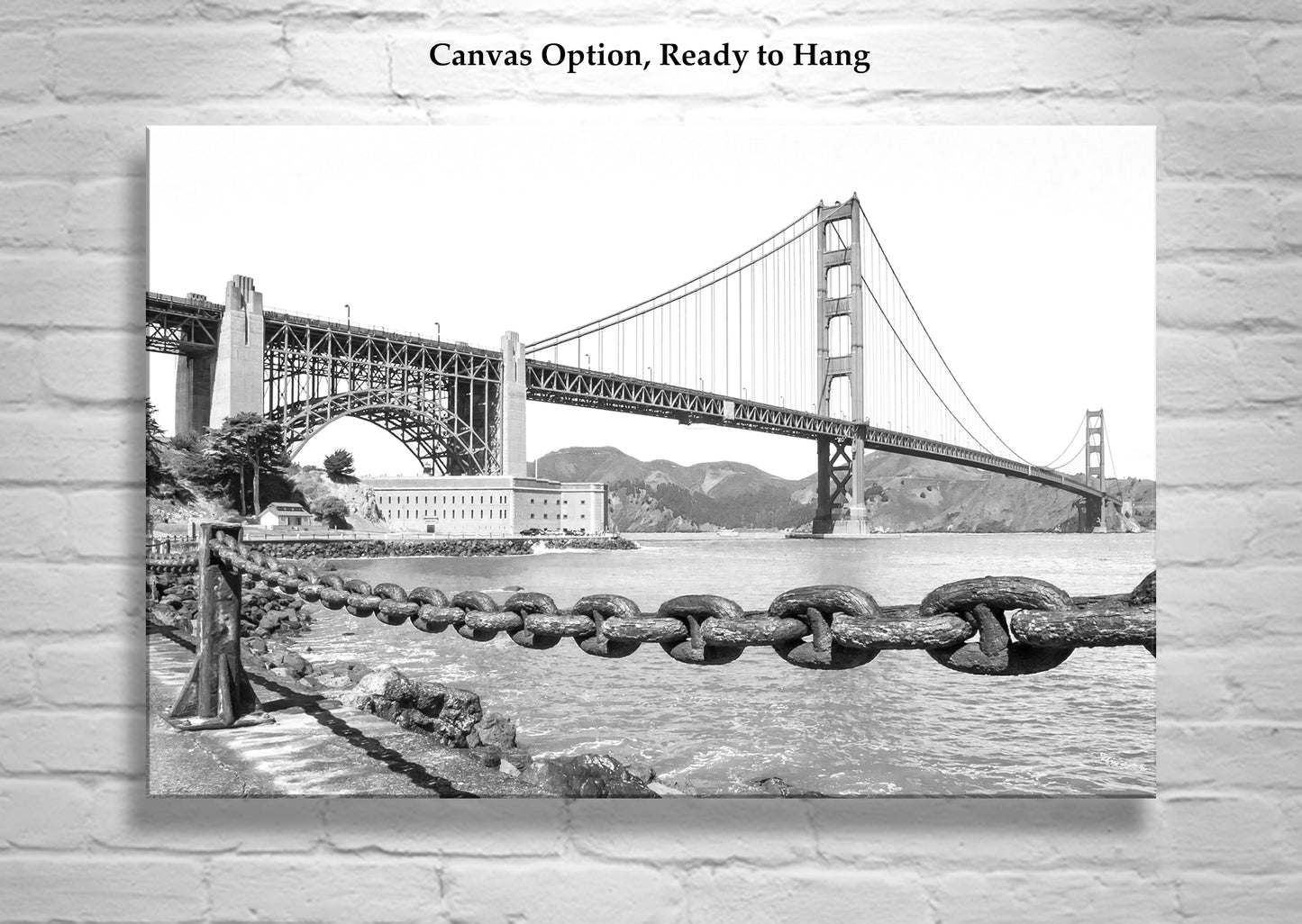 San Francisco Art Print in Black & White at Presidio Fort Point with Golden Gate Bridge