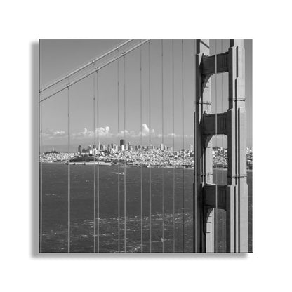 San Francisco Art Print with Golden Gate Bridge in Black and White | Square Wall Art Decor
