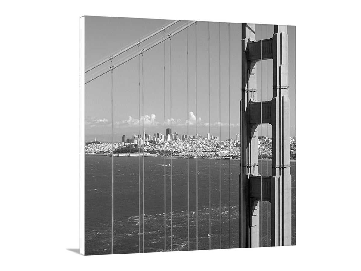 San Francisco Art Print with Golden Gate Bridge in Black and White | Square Wall Art Decor