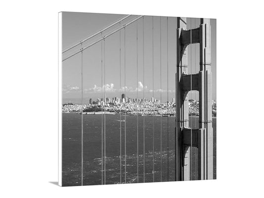 San Francisco Art Print with Golden Gate Bridge in Black and White | Square Wall Art Decor