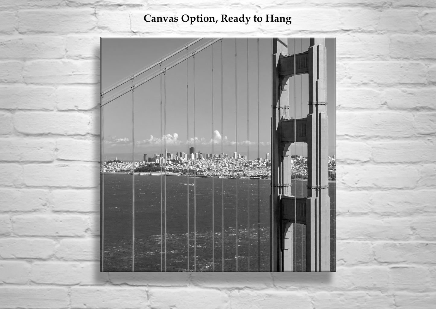 San Francisco Art Print with Golden Gate Bridge in Black and White | Square Wall Art Decor