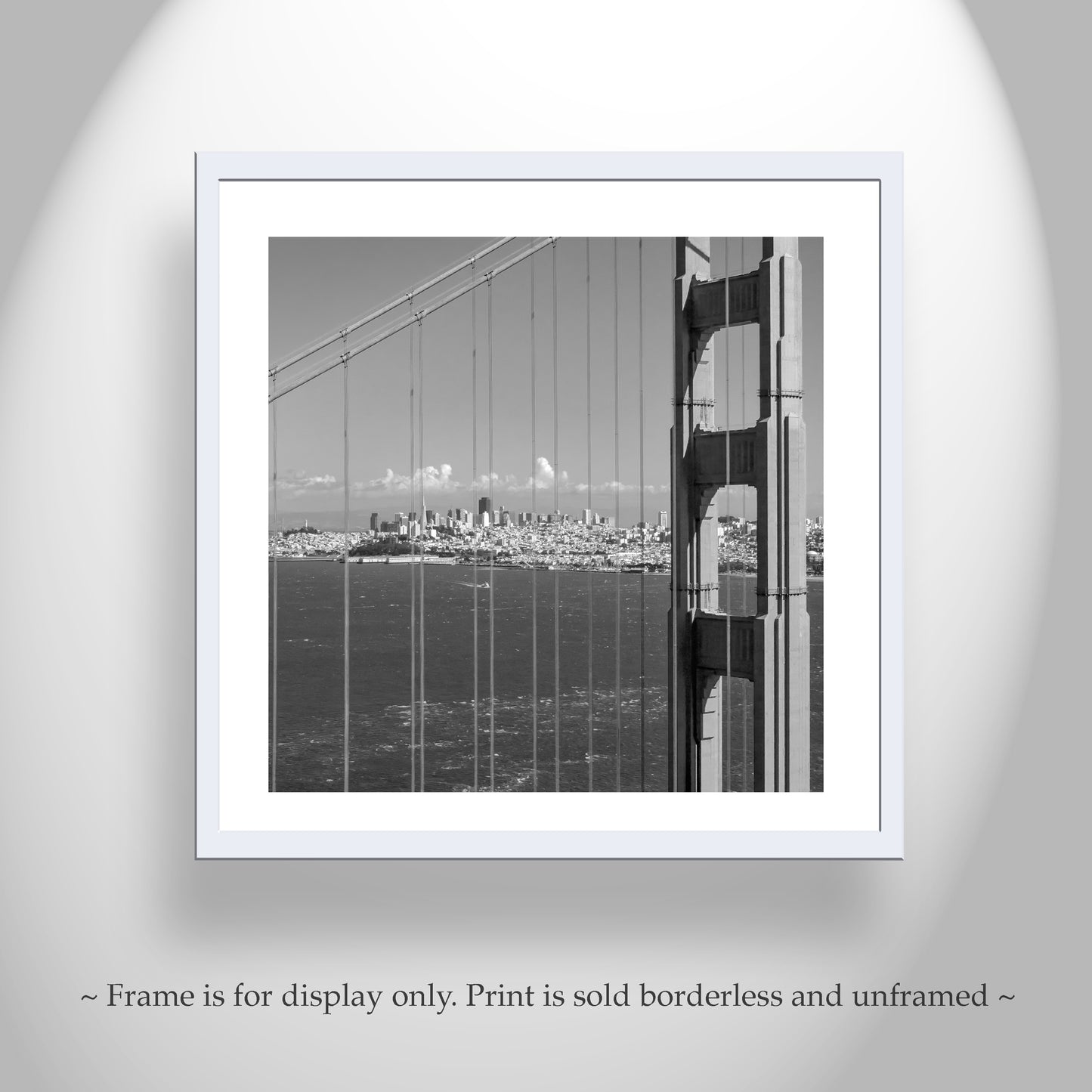 San Francisco Art Print with Golden Gate Bridge in Black and White | Square Wall Art Decor