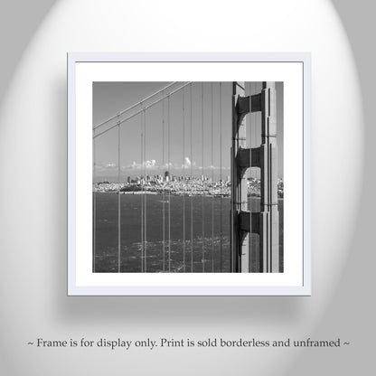 San Francisco Art Print with Golden Gate Bridge in Black and White | Square Wall Art Decor