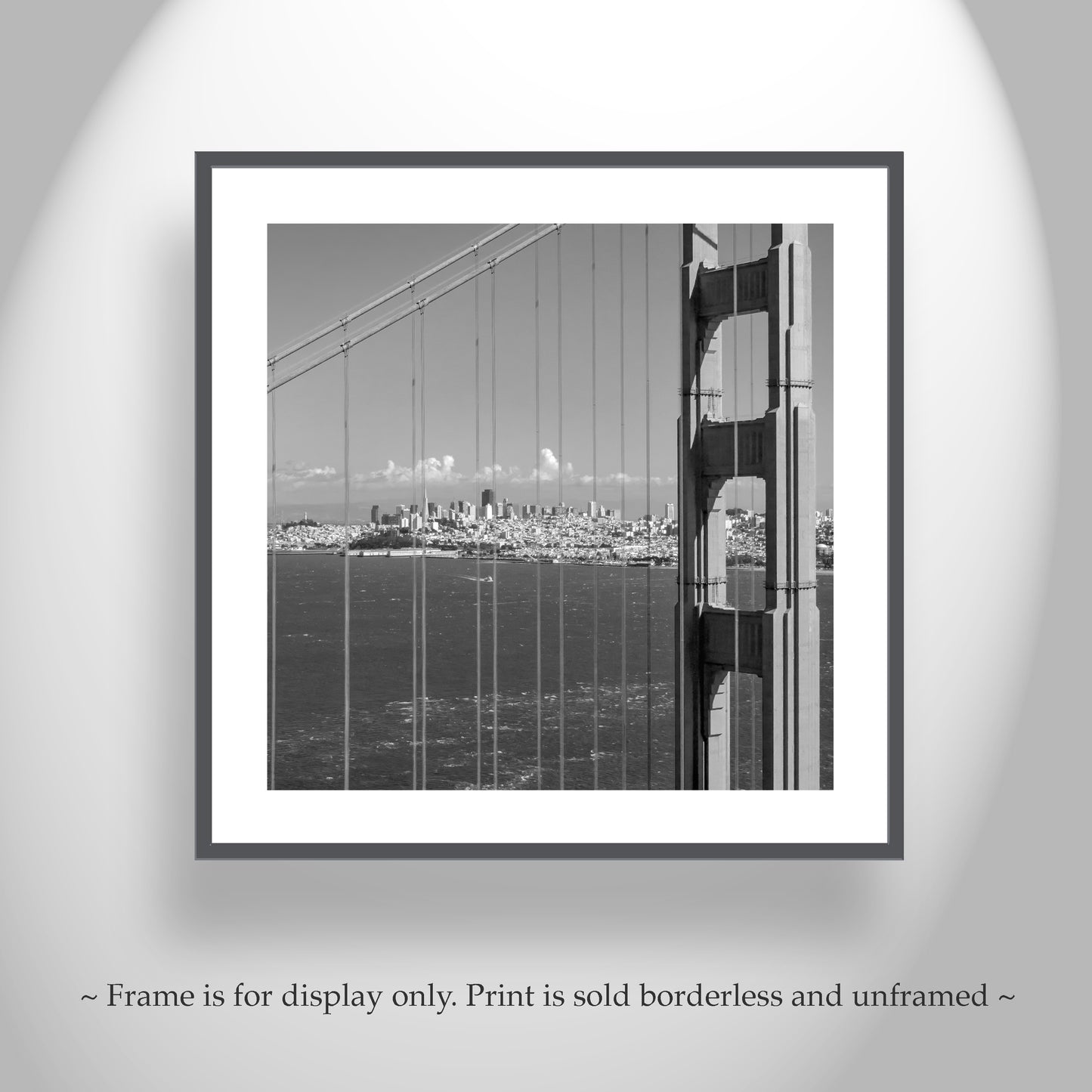 San Francisco Art Print with Golden Gate Bridge in Black and White | Square Wall Art Decor