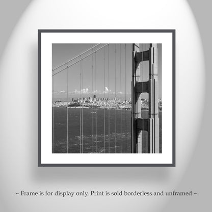 San Francisco Art Print with Golden Gate Bridge in Black and White | Square Wall Art Decor