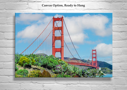 Golden Gate Bridge San Francisco Wall Art with Coastal Wildflowers