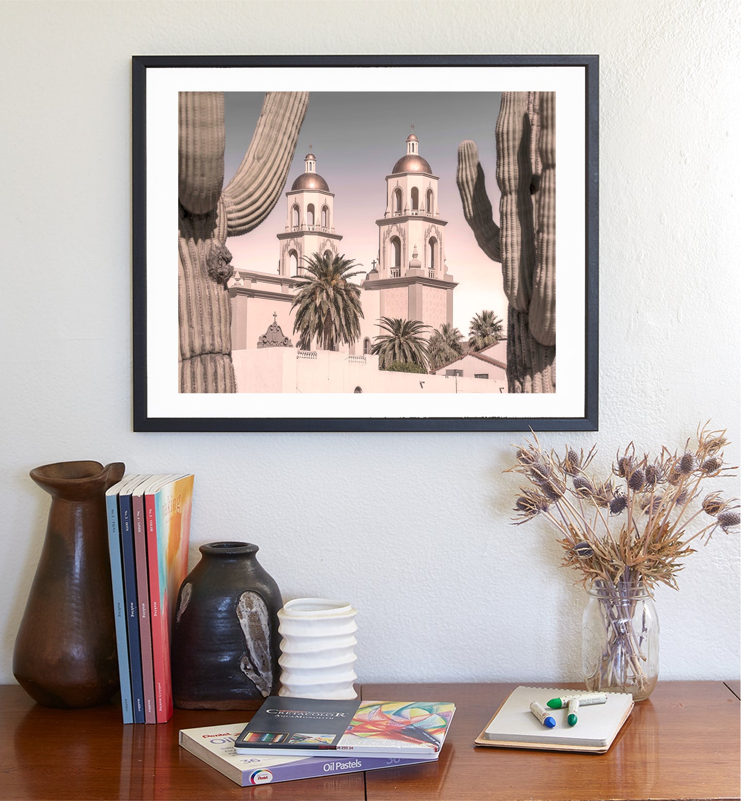 Tucson Arizona Saint Augustine Cathedral and Cactus Art Print