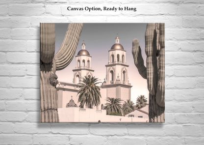 Tucson Arizona Saint Augustine Cathedral and Cactus Art Print