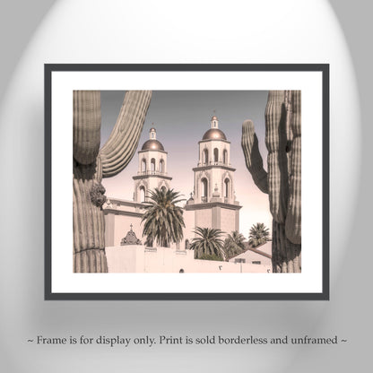 Tucson Arizona Saint Augustine Cathedral and Cactus Art Print