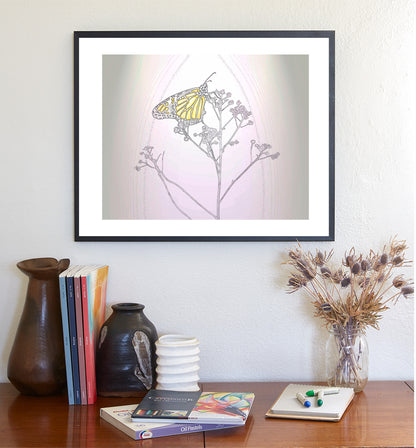 Monarch Butterfly Art Print in Pastel Abstract Minimalist Style