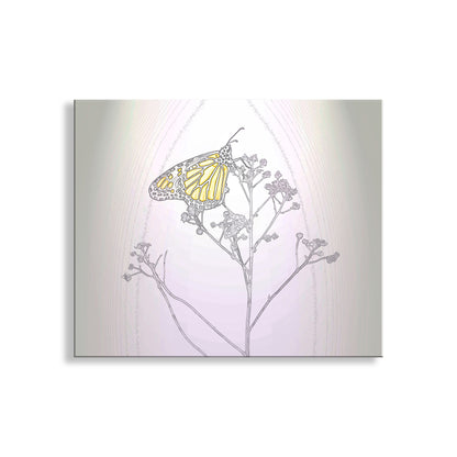 Butterfly on a branch with flowers against a light background. Monarch Butterfly Art Print in Pastel Abstract Minimalist Style