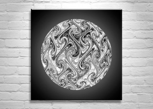 Psychedelic Art in Black and White on Square Framed Canvas