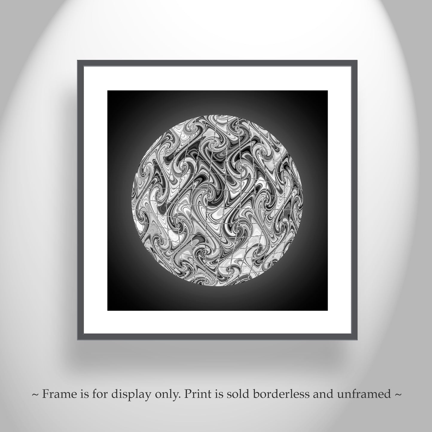 Psychedelic Art in Black and White on Square Framed Canvas