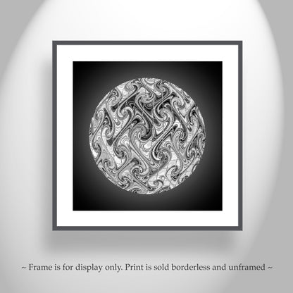 Psychedelic Art in Black and White on Square Framed Canvas