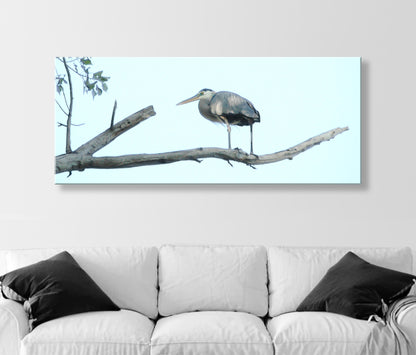 Great Blue Heron Bird Panorama Art Print | Minimalist Wall Decor
