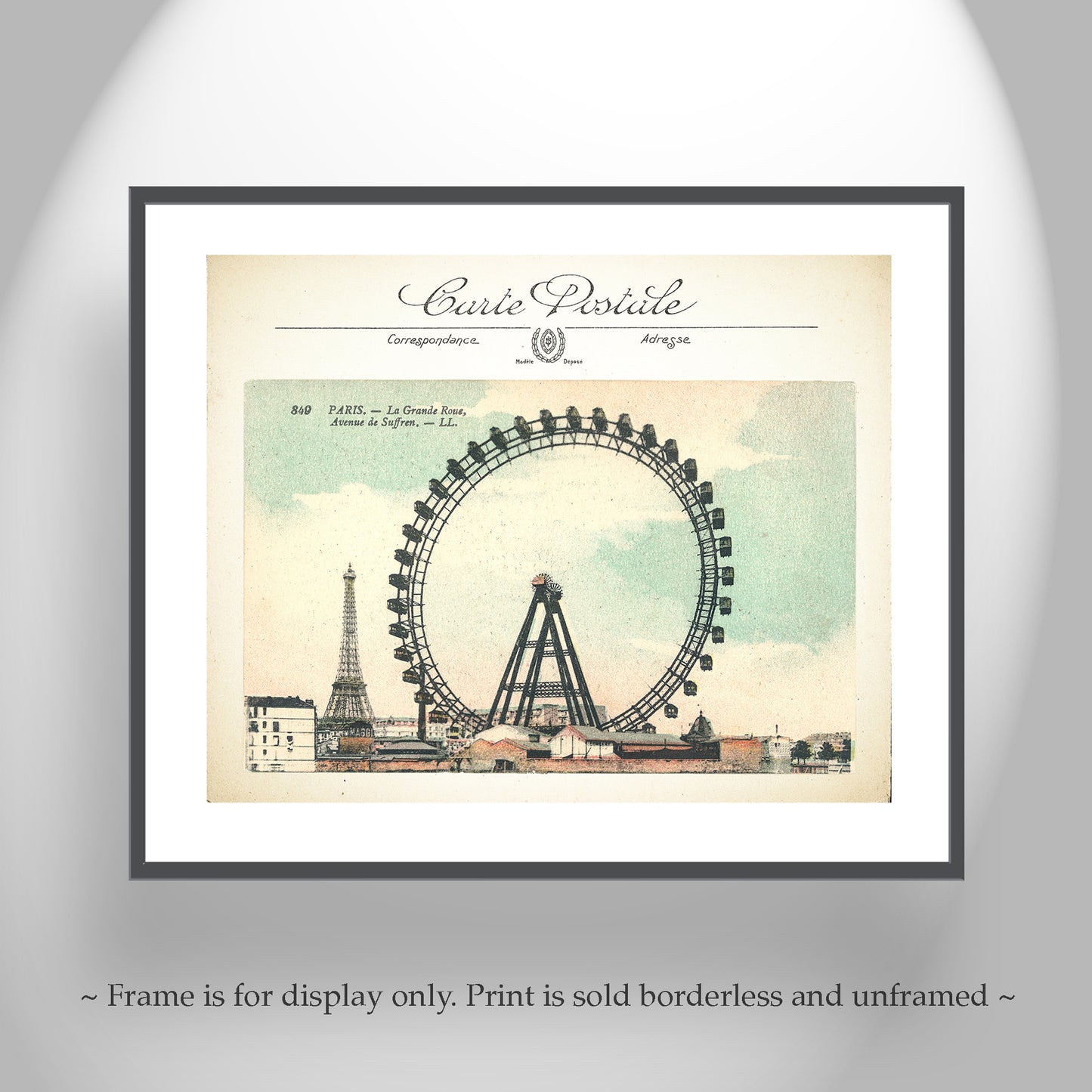 Vintage Art Print of Paris Ferris Wheel and Eiffel Tower | French Wall Decor Gift for Home or Office