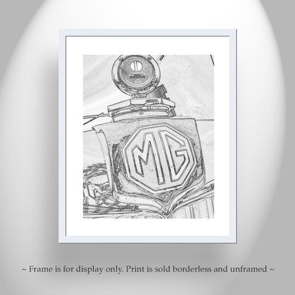 MG Car Classic English Automotive Art Gift in Black and White