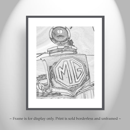 MG Car Classic English Automotive Art Gift in Black and White