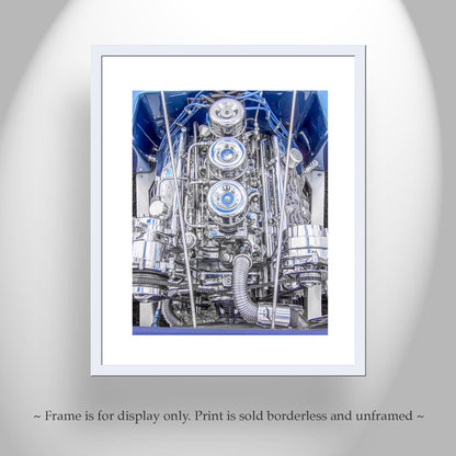 Automotive Wall Art with Chromed Hot Rod Car Engine
